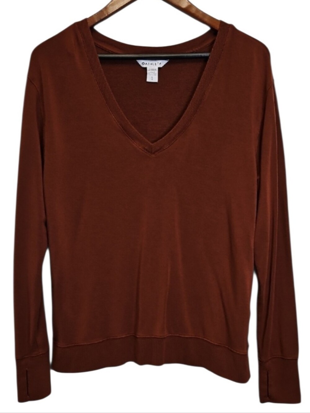 Athleta Sunrise V Neck Sweatshirt,  Size Large, Color Is  Rust/Brown